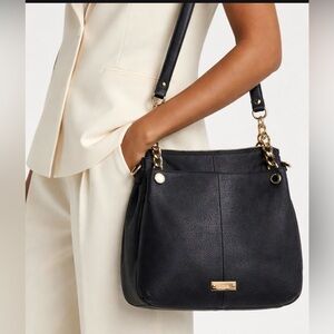 Danier Black Leather Shoulder Bag with Gold Accents